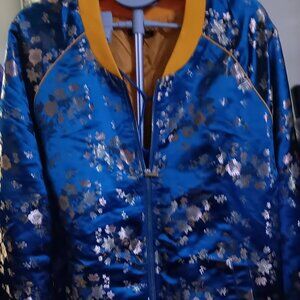 Turquoise Blue satin embroidered baseball jacket